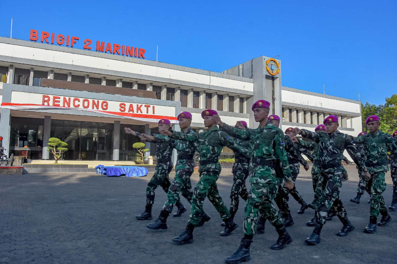 Brigif 2 Marinir menerima prajurit muda Korps Marinir lulusan Dikmata XLV Gelombang III TA 2025 untuk memperkuat satuan dan menjalani pembinaan. (Foto: Ainul Yakin for jatimnow.com)