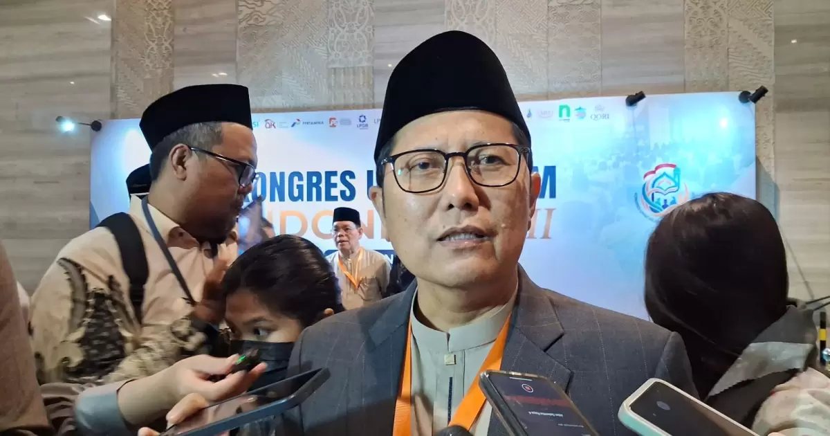 Waketum MUI, KH M Cholil Nafis, dalam konferensi pers di sela-sela pembukaan Kongres Umat Islam Indonesia (KUII) VIII di Hotel Bidakara, Jakarta. (Foto: MUI Digital/Latifahtul Jannah)