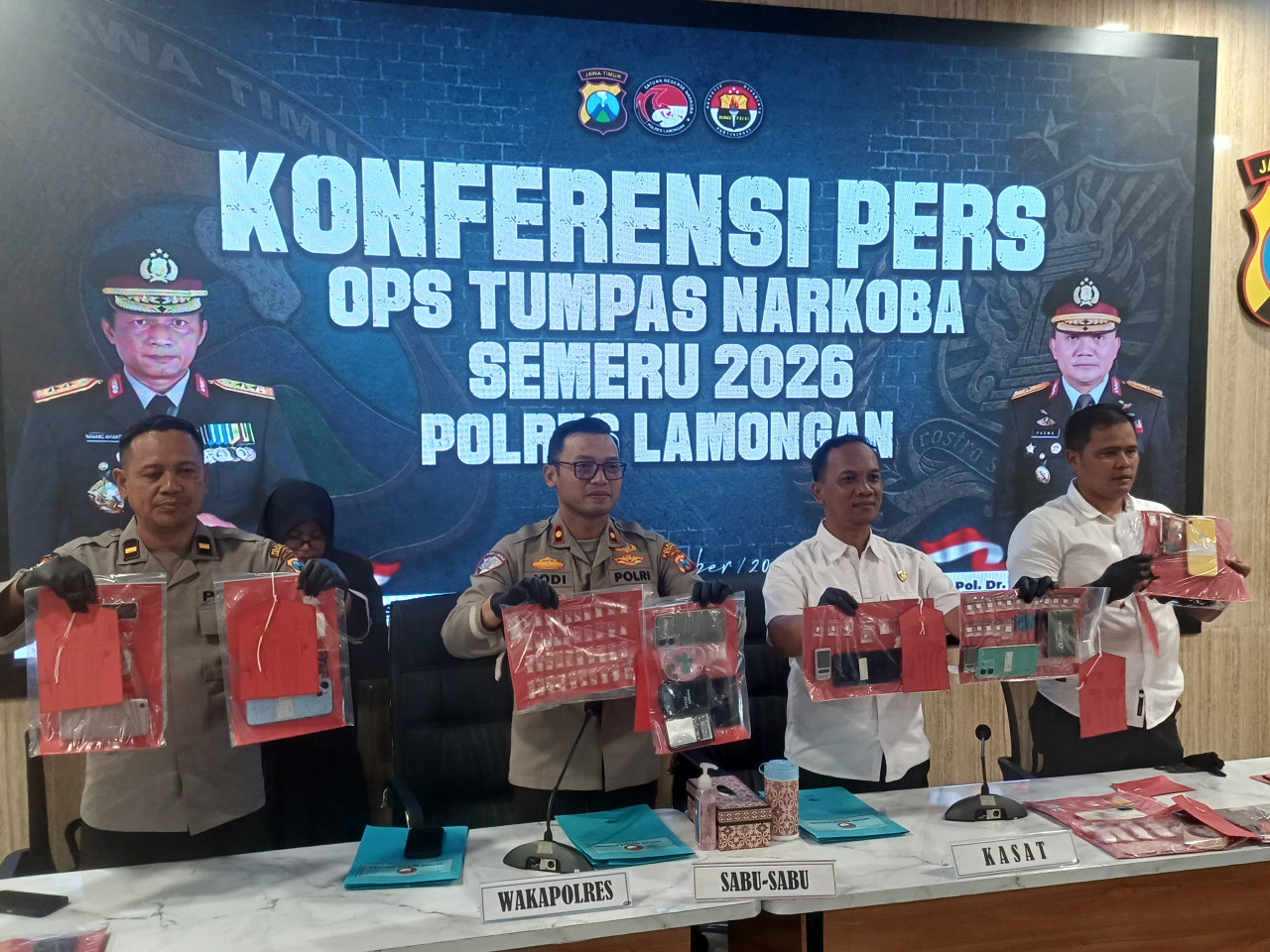 Ungkap kasus narkoba Satreskoba Polres Lamongan periode waktu 12 Agustus sampai 3 September 2026. (Foto : Adyad Ammy Iffansah/jatimnow.com)