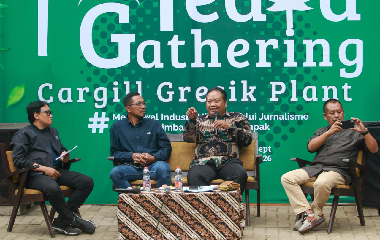 Cargill Indonesia berdiskusi bersama puluhan wartawan lintas daerah di kawasan konservasi Kafe Hutan Cempaka, Prigen, Kabupaten Pasuruan, Jawa Timur, Rabu (23/9/2026). (Foto: Sahlul Fahmi/jatimnow.com)