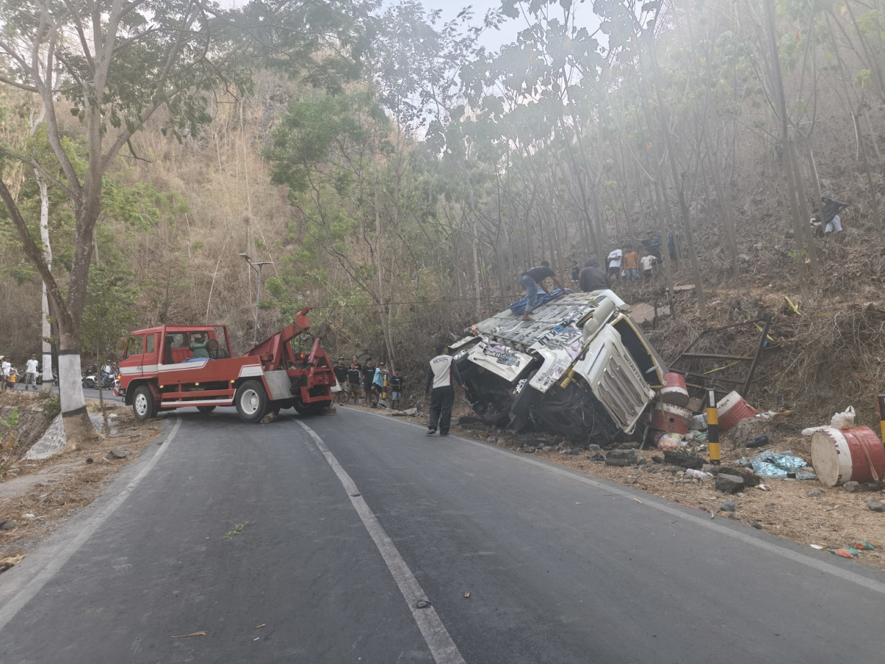Kecelakaan truk bermuatan sound horeg di wilayah Sumbermanjing Wetan, Kabupaten Malang (Foto: Satlantas Polres Malang)