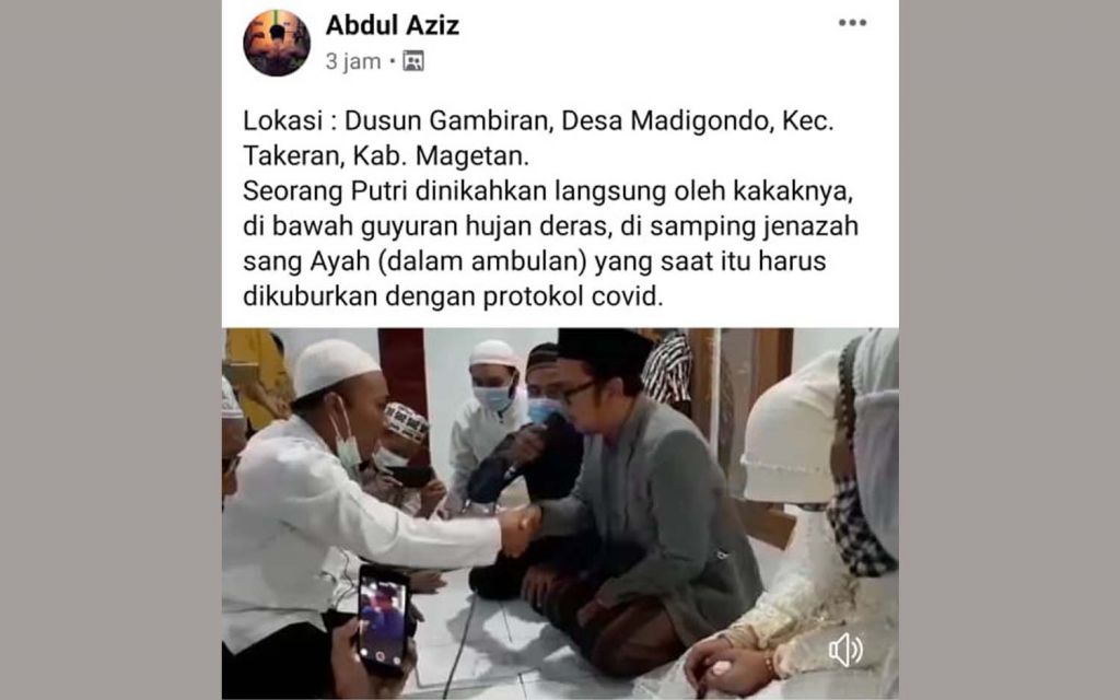 Tangkapan layar postingan Abdul Aziz di Grup Facebook Berita Magetan