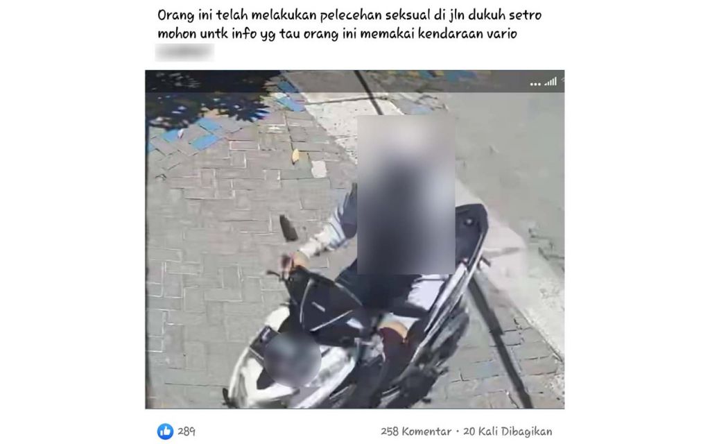Penampakan terduga begal pantat di Surabaya yang diposting salah satu akun Facebook