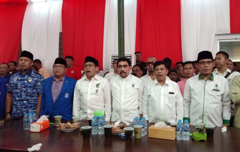 Deklarasi dukungan bersama lima parpol pengusung Machfud Arifin dalam Pilwali Surabaya 2020 di Machfud Arifin Center, Jalan Basuki Rahmat, Surabaya