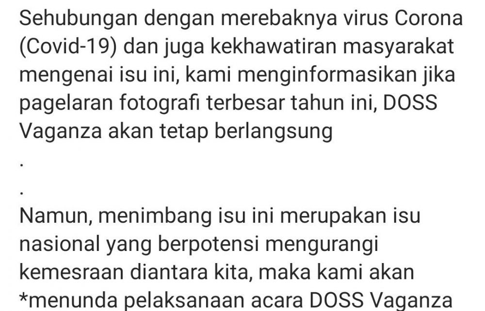 Event fotografi tingkat nasional maupun internasional ditunda akibat wabah Virus Corona