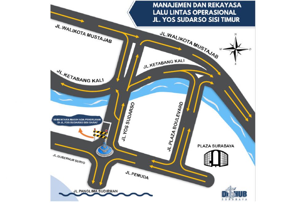 Infografis rekayasa lalin Yos Sudarso Surabaya setelah dibukanya jalan sisi timur