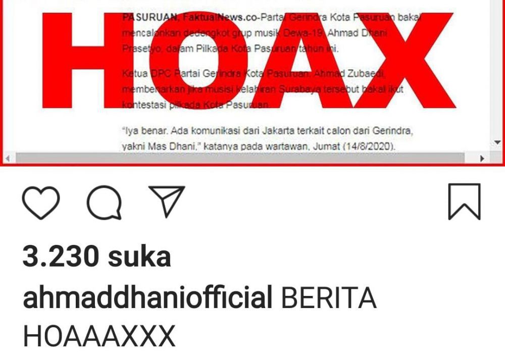 Tangkapan layar postingan akun Instagram Ahmad Dhani @ahmaddhaniofficial