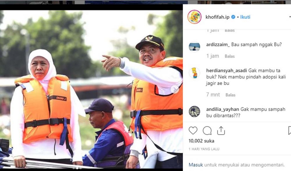 Beberapa komentar netizen soal sampah di Instagram Gubernur Khofifah