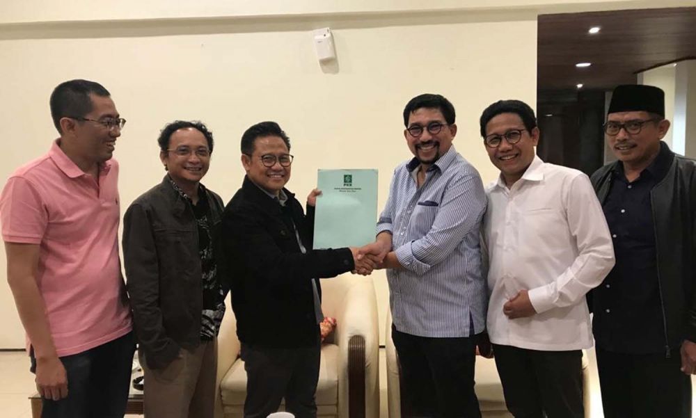 Machfud Arifin bersama Ketua Umum PKB Muhaimin Iskandar dan Ketua DPW PKB Jatim Halim Iskandar