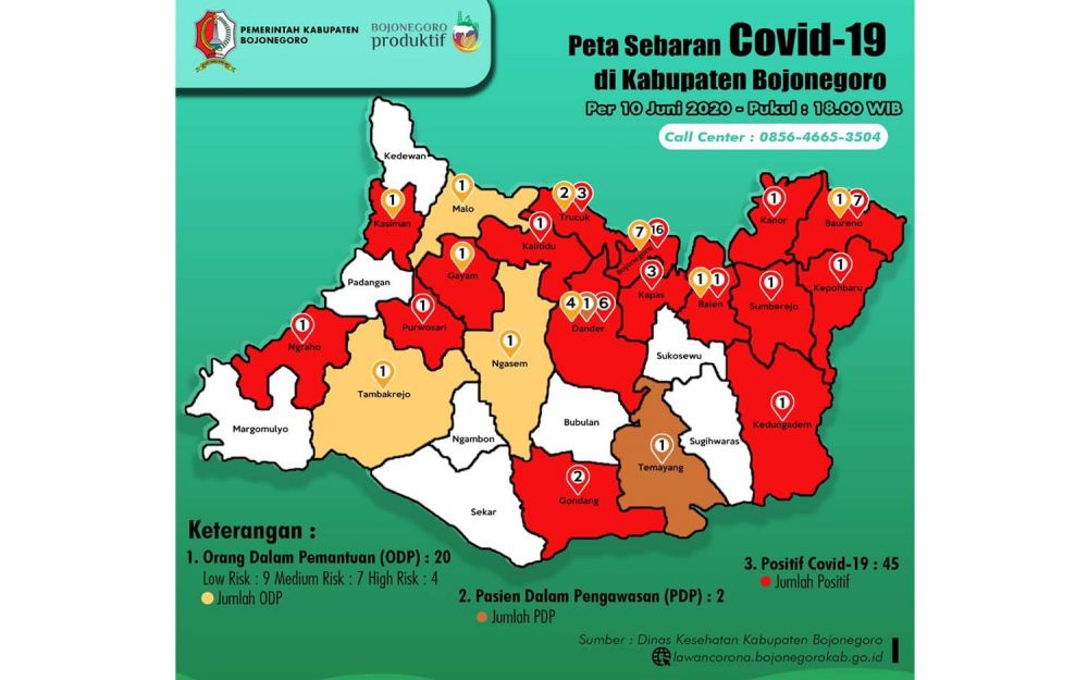 Peta sebaran Covid-19 di Bojonegoro per 10 Juni 2020