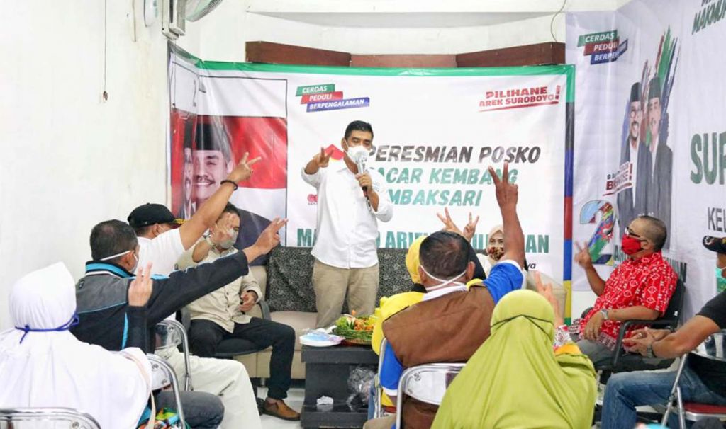 Calon Wakil Wali Kota Surabaya Mujiaman saat peresmian Posko Pemenangan MAJU di Pacar Kembang, Tambaksari