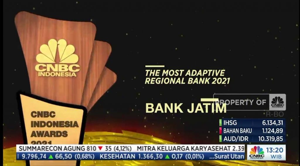 PT Bank Pembangunan Daerah Jawa Timur Tbk. (bankjatim) torehkan prestasi dalam ajang CNBC Awards 2021