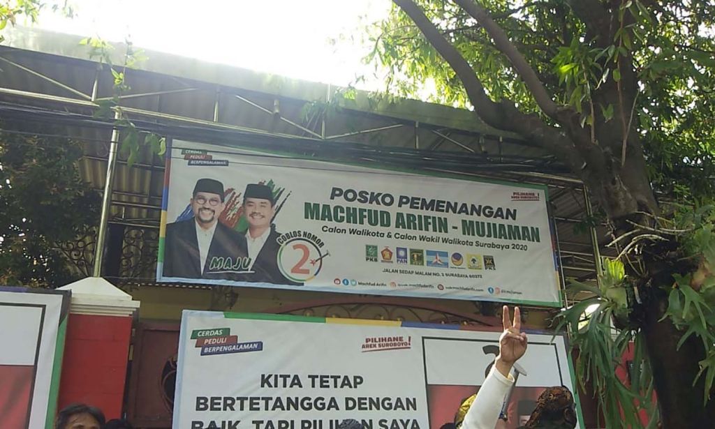 Posko Pemenangan Paslon Machfud Arifin-Mujiaman yang berada di Jalan Sedap Malam No. 2, Surabaya