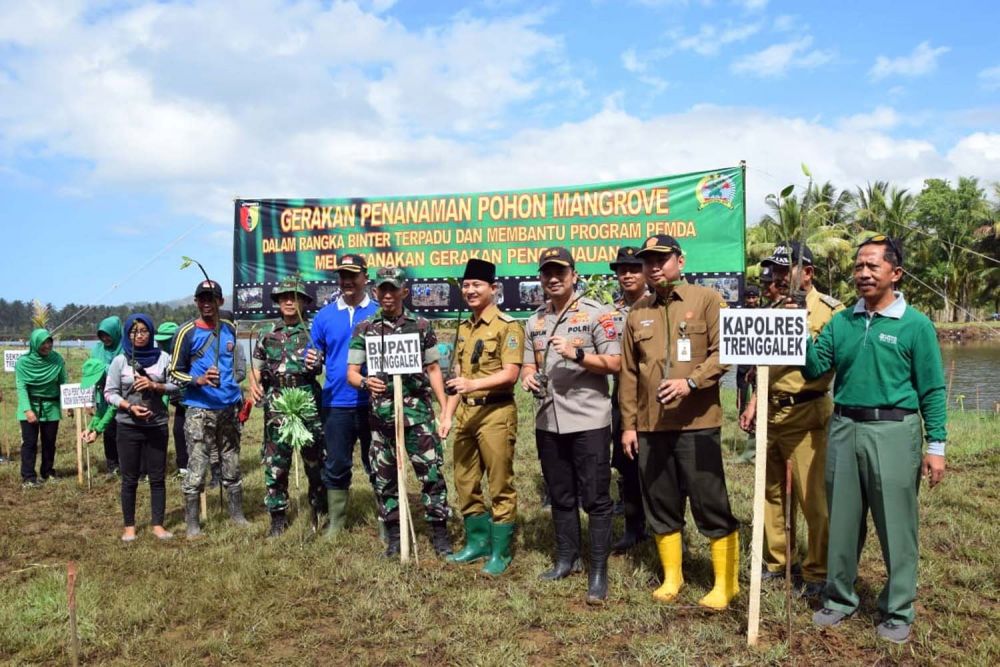 Bupati, Dandim dan Kapolres Trenggalek mengikuti penanaman 5000 bibit mangrove