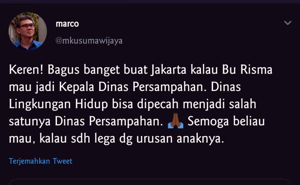 Tweet Marco yang dianggap menyerang pribadi Wali Kota Risma