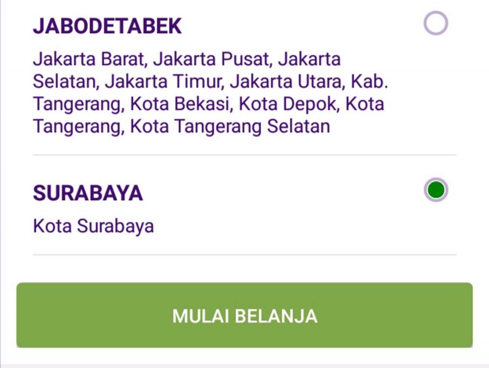 Option Surabaya untuk pelanggan carisayur.com yang tinggal di Surabaya
